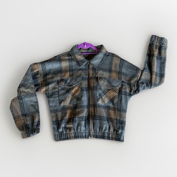 Plaid Zip-Up Cropped Bomber Jacket Size Small | Fall Shacket Aesthetic - Picture 16 of 16